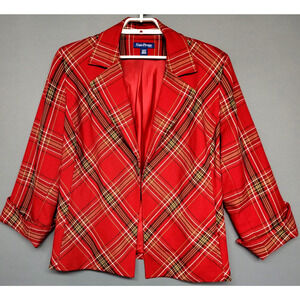 Evan- Picone Red Plaid Blazer Womens 22W Plus Tartan Career Jacket Classic